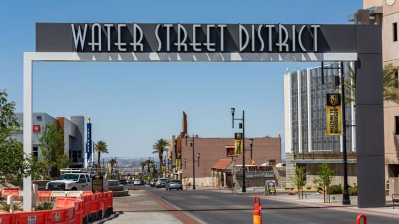 A sign for the Water Street District in downtown Henderson is seen in this file photo on April...