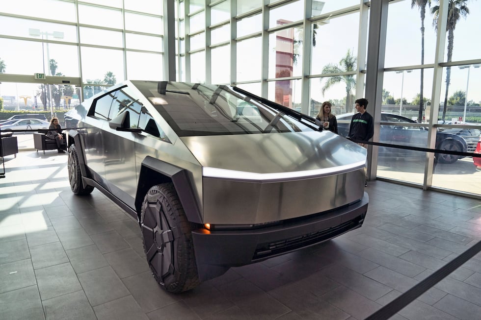 FILE - A Tesla Cybertruck is on display at the Tesla showroom in Buena Park, Calif., Dec. 3,...