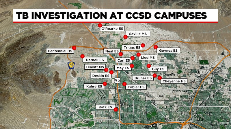 Map showing some schools involved in CCSD TB investigation