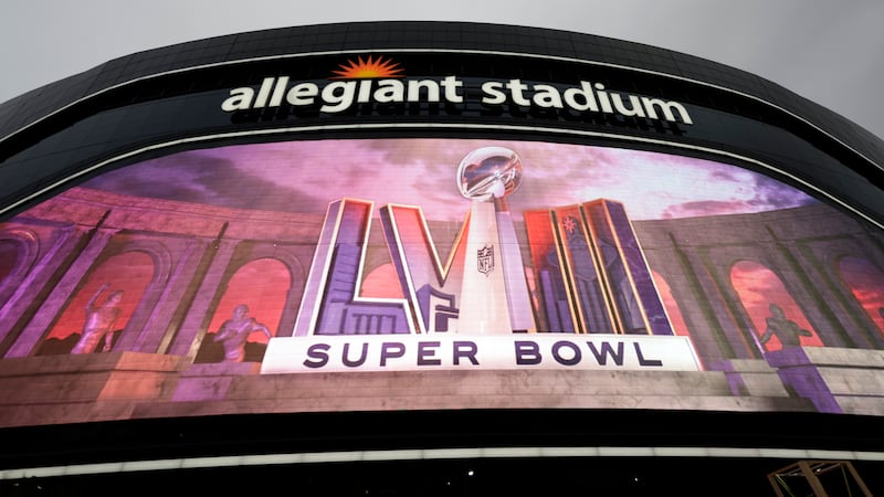 Allegiant Stadium during NFL football Super Bowl 58 opening night Monday, Feb. 5, 2024 in Las...