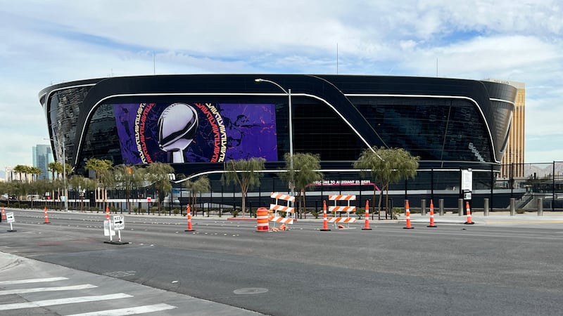 Preps outside Allegiant Stadium for Super Bowl in Las Vegas