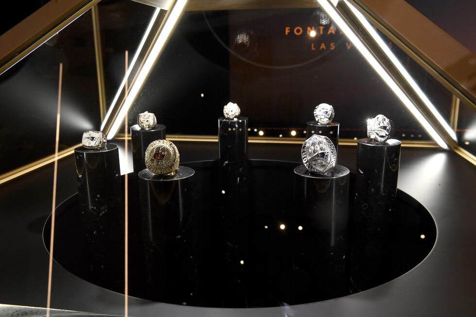 Tom Brady's seven Super Bowl rings on display in the Hall of Excellence at Fontainbleau.