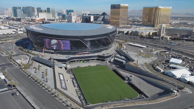 Super Bowl preparations outside Allegiant Stadium