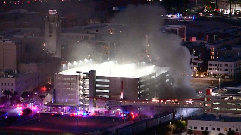 FOX5 Las Vegas spotted smoke on a traffic cam in the downtown area Friday.