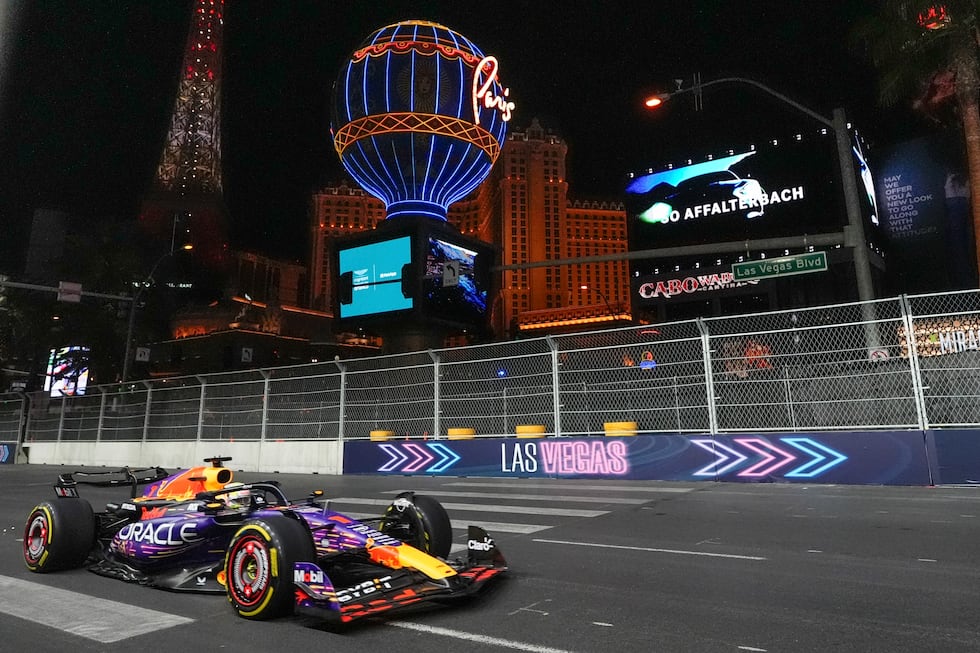 Red Bull driver Max Verstappen, of the Netherlands, drives during the second practice session...