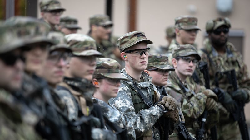 Army ROTC cadets with the University of Alaska’s Nanook Battalion listen to a safety brief...