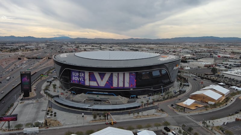 Super Bowl preparations outside Allegiant Stadium