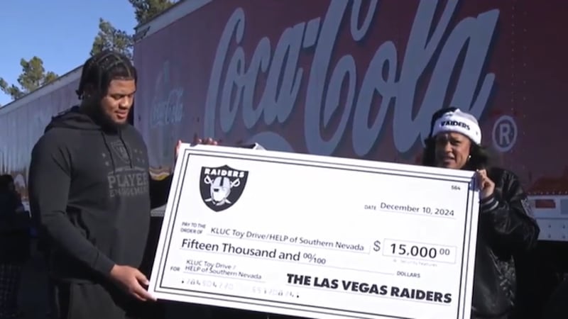 The Las Vegas Raiders gave a donation to KLCU's Toy Drive and HELP of Southern Nevada.