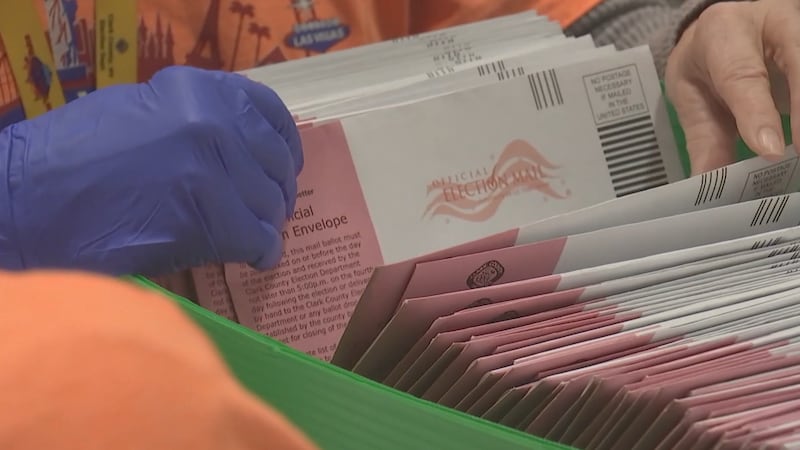 A poll worker in Southern Nevada sorts through incoming ballots ahead of the 2024 General...