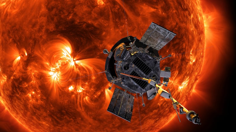 FILE - This image made available by NASA shows an artist's rendering of the Parker Solar Probe...